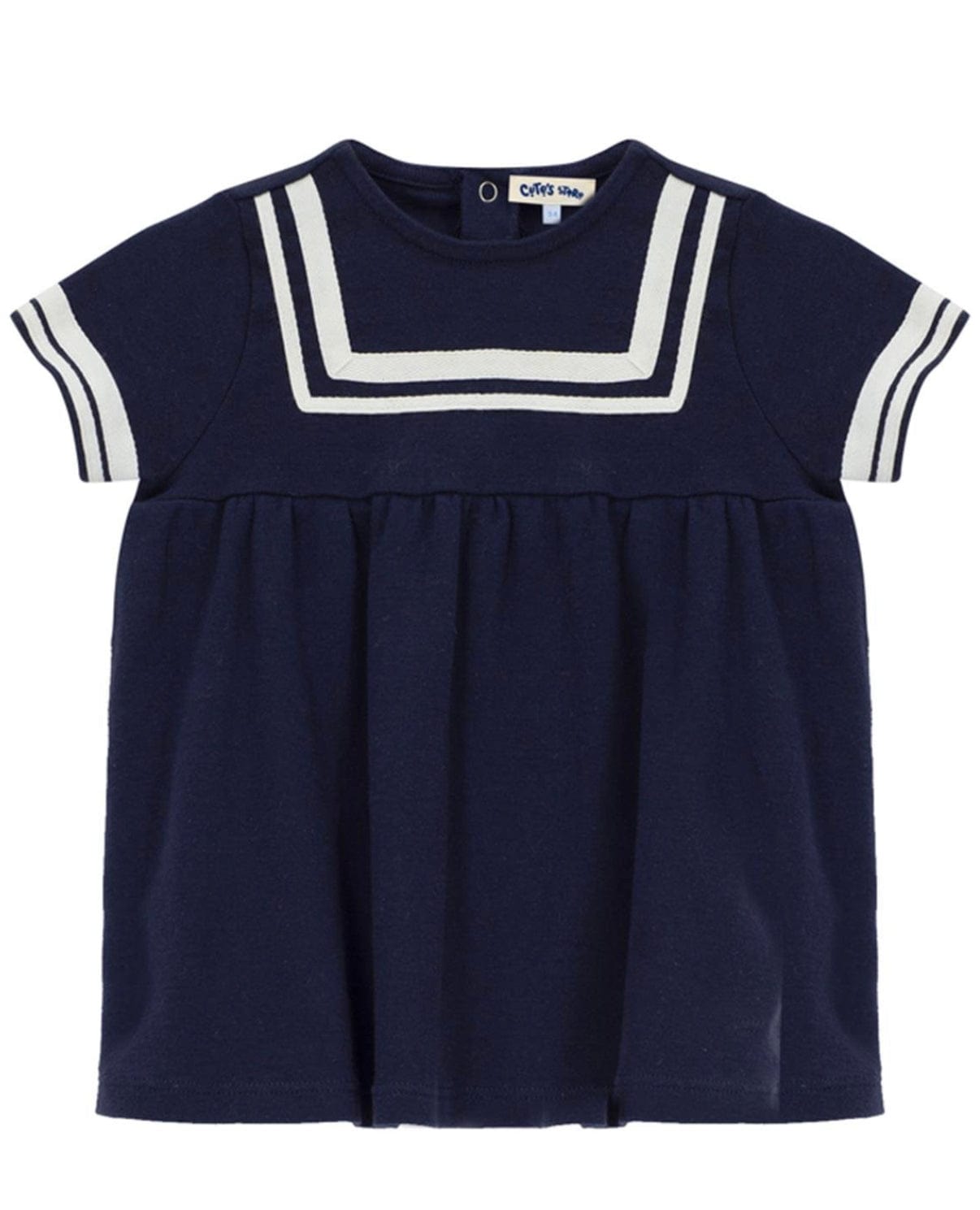 Short Sleeve Blue Combed Cotton Dress Girl - Baby