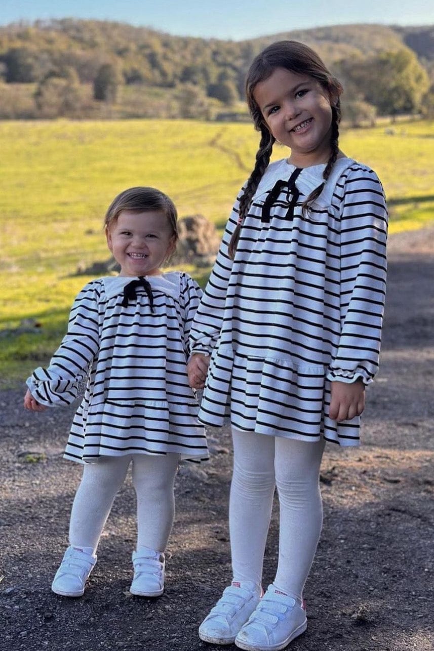 Long Sleeve Striped Combed Cotton Dress Girls - Baby