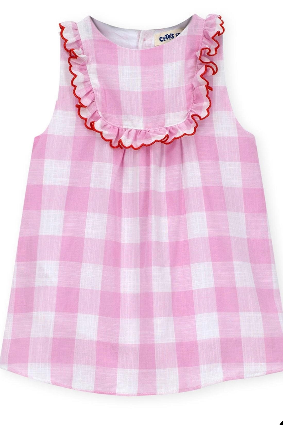 Piping Short Sleeve Pink Gingham Dress for Girls