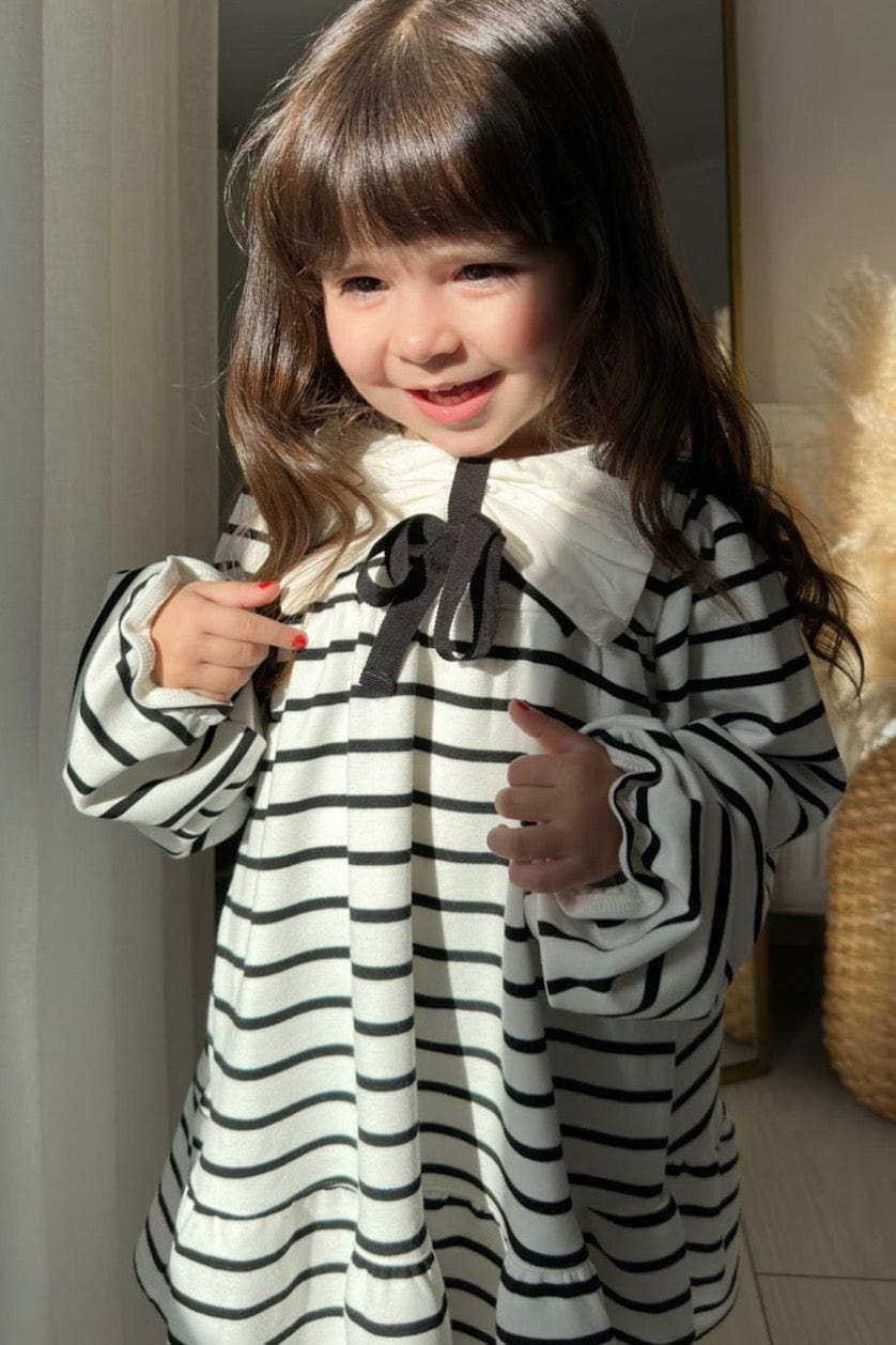 Long Sleeve Striped Combed Cotton Dress Girls - Baby